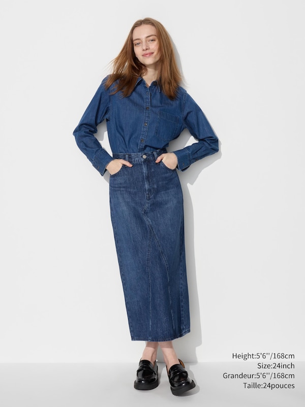 DENIM PANEL LONG SKIRT