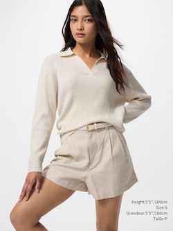 WASHABLE KNIT RIBBED POLO SWEATER