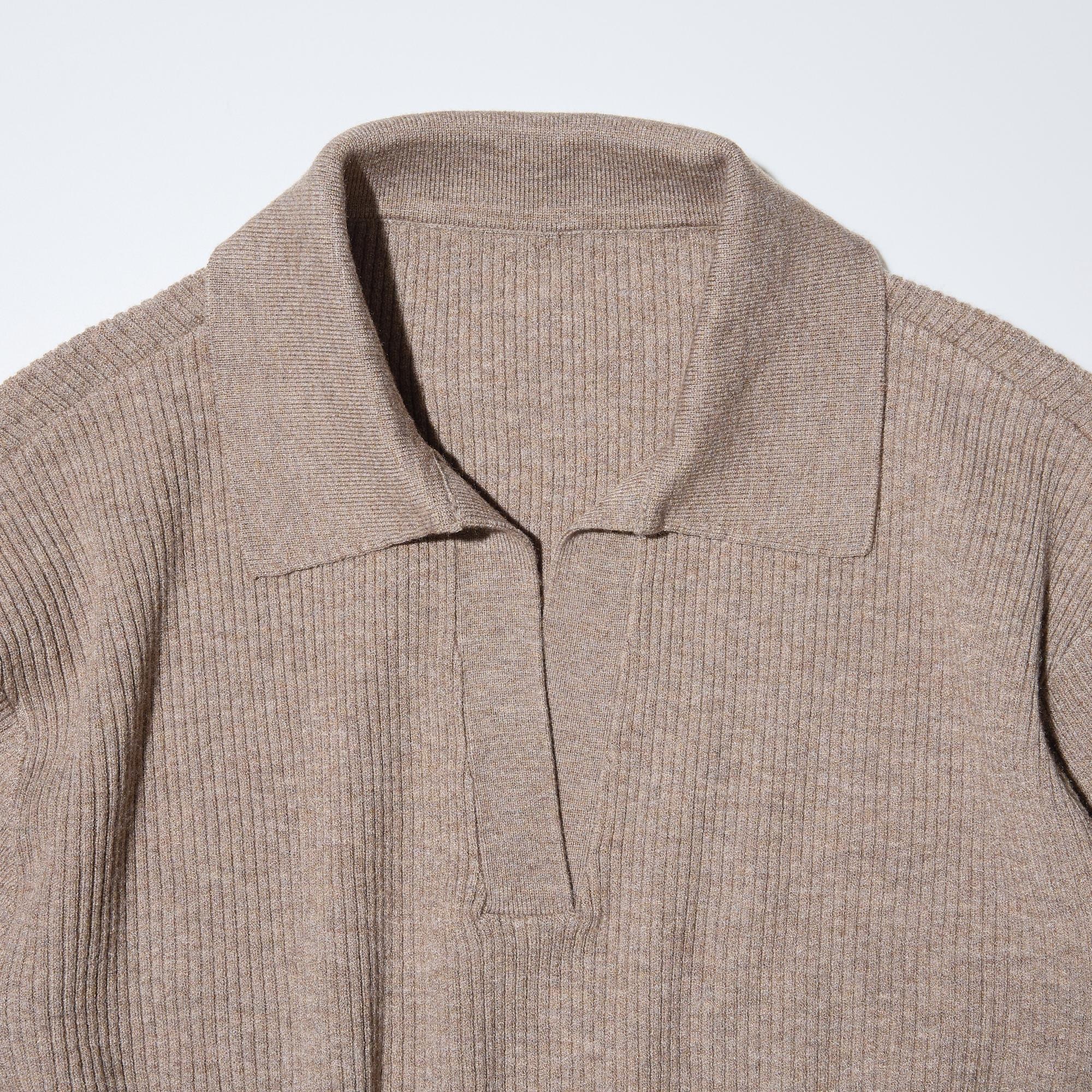 WASHABLE KNIT RIBBED POLO SWEATER