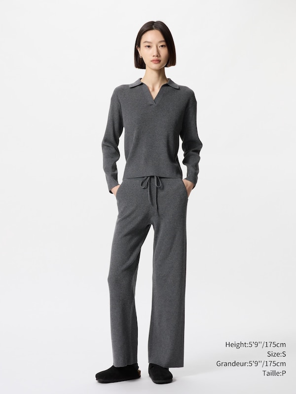 WASHABLE KNIT RIBBED POLO SWEATER