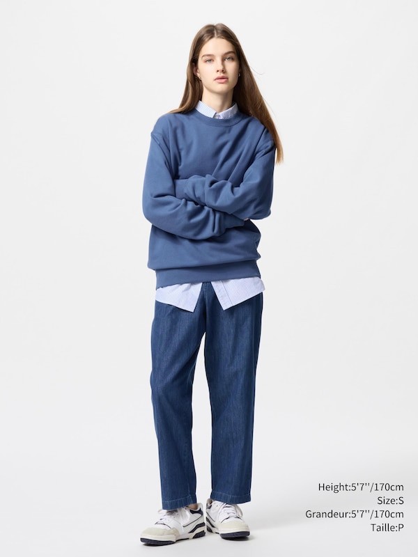 COTTON RELAXED ANKLE PANTS DENIM