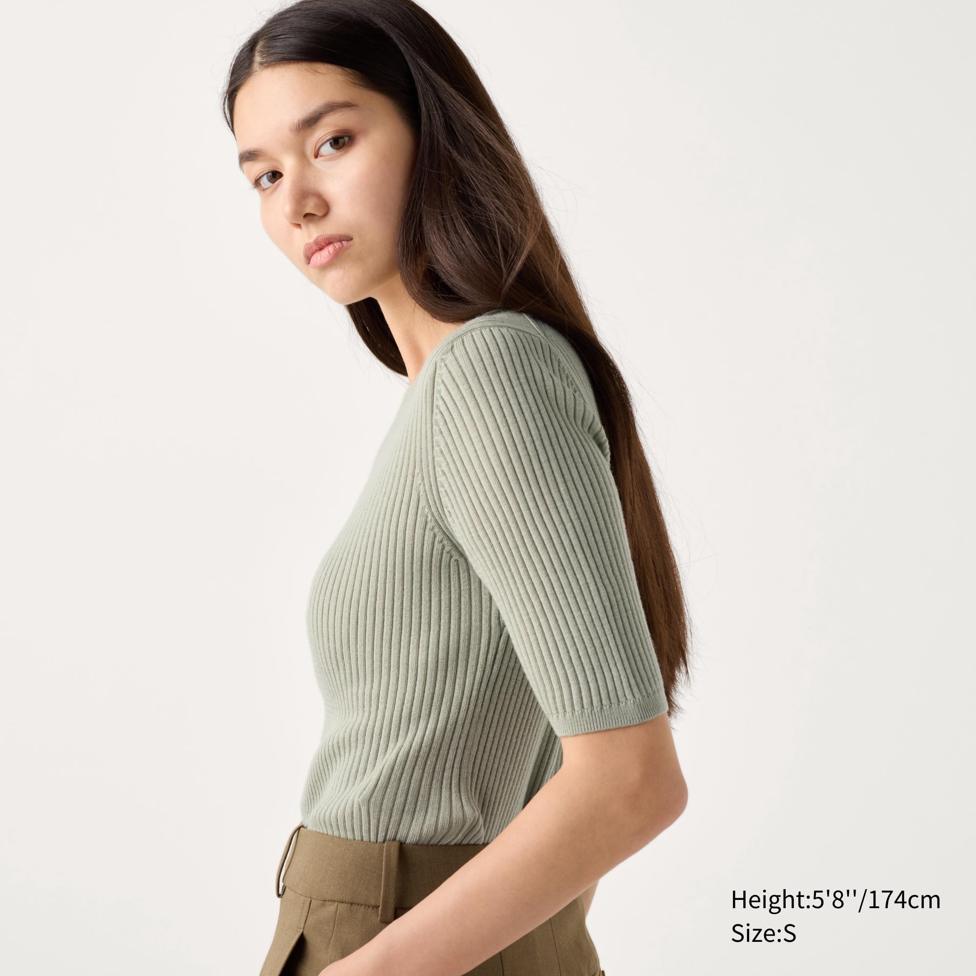 MERINO RIBBED CREW NECK SWEATER  | HALF -SLEEVE