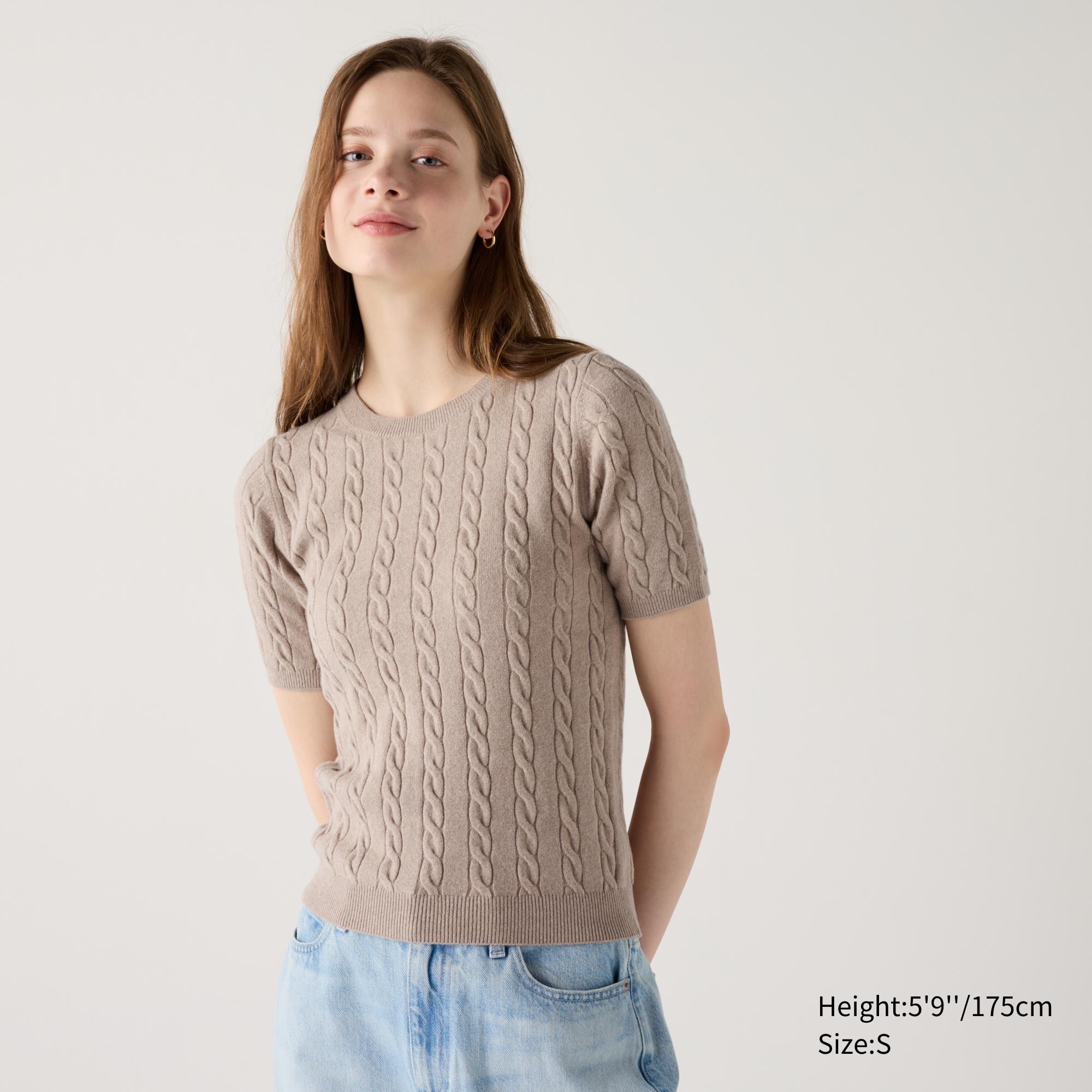 CABLE CREW NECK SWEATER SHORT SLEEVE