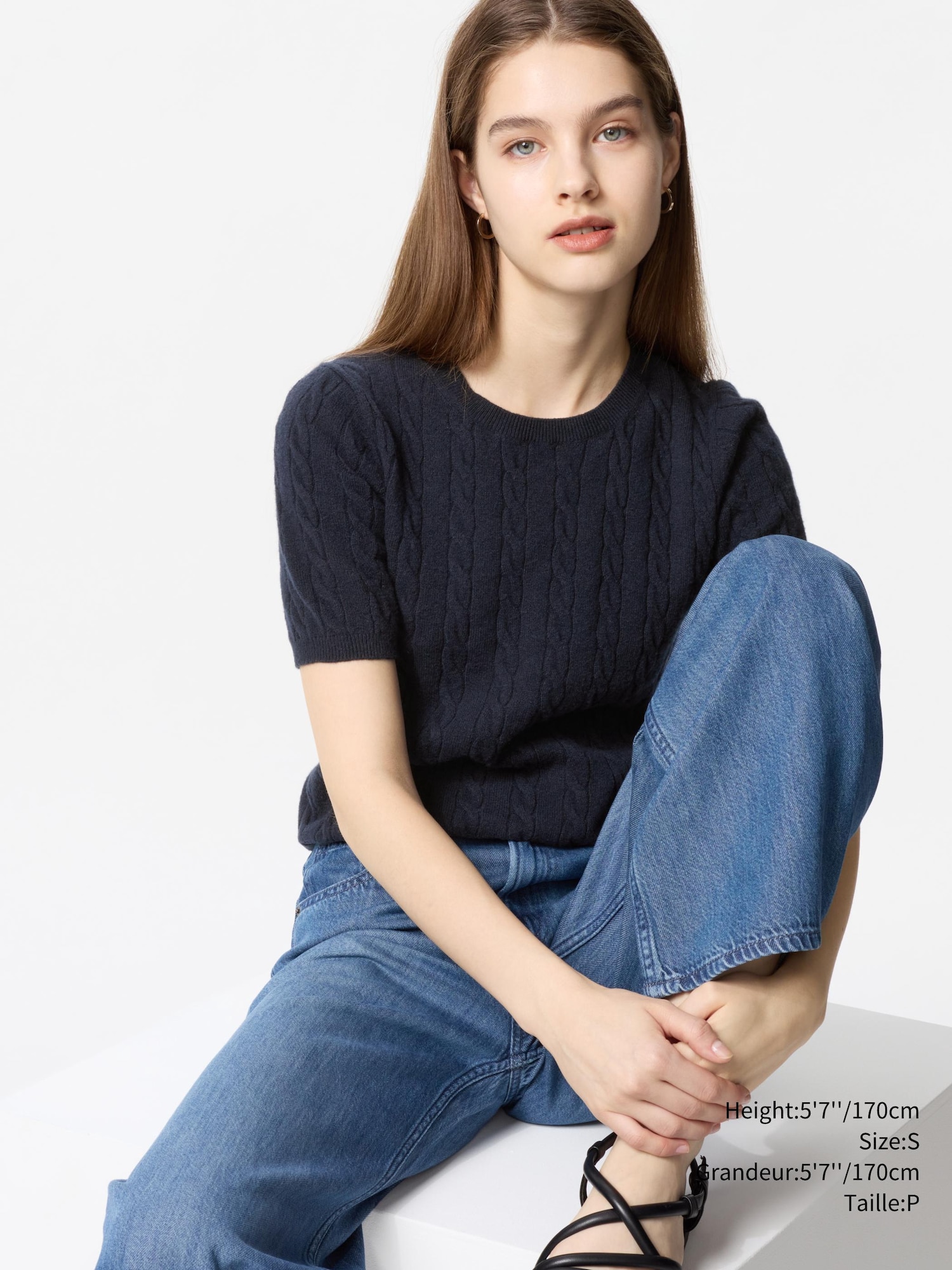 ★★ ★★ Crewneck short sleeve sweater T22F1KT WOMEN'S CABLE CREW NECK SWEATER SHORT SLEEVE | UNIQLO CA
