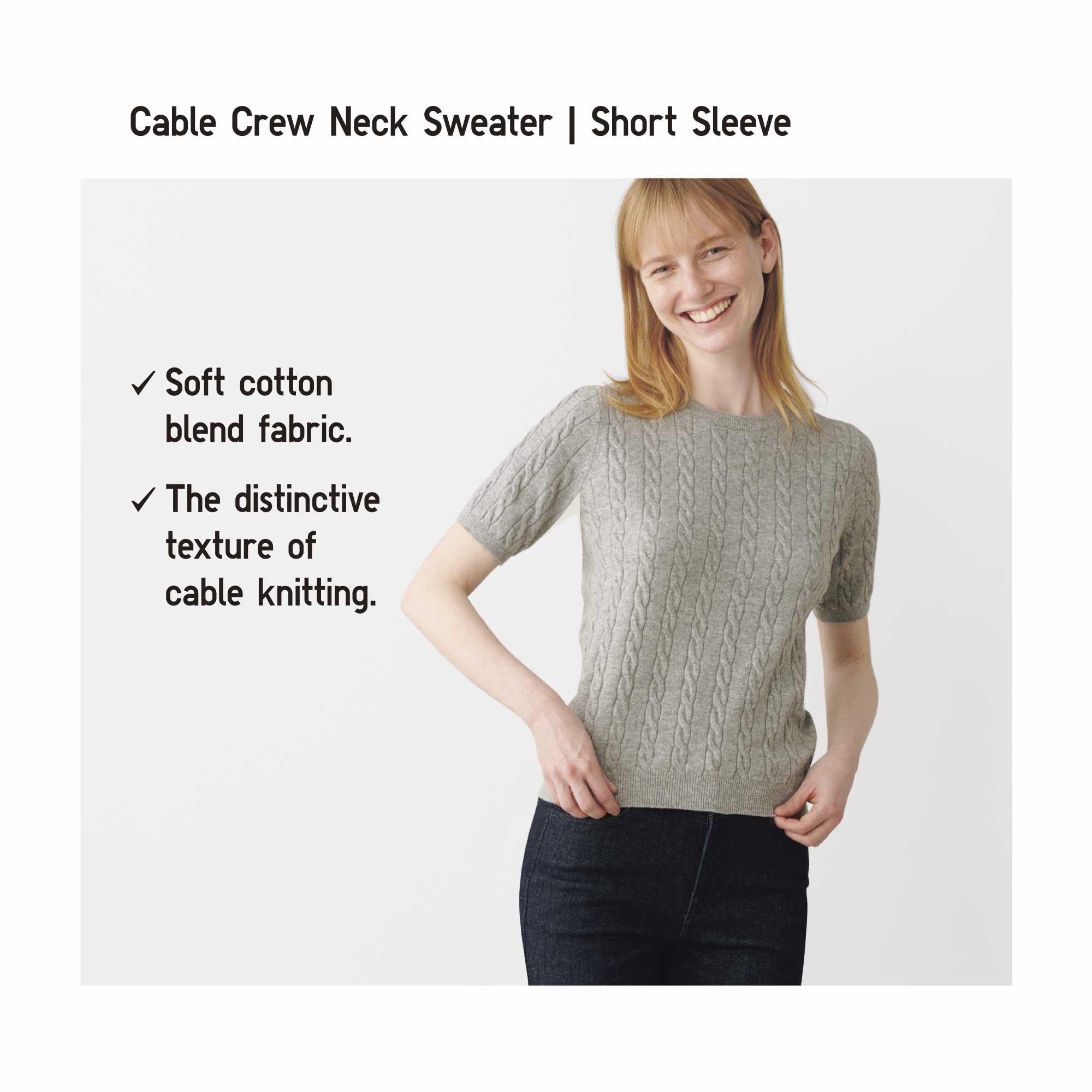 CABLE CREW NECK SWEATER SHORT SLEEVE