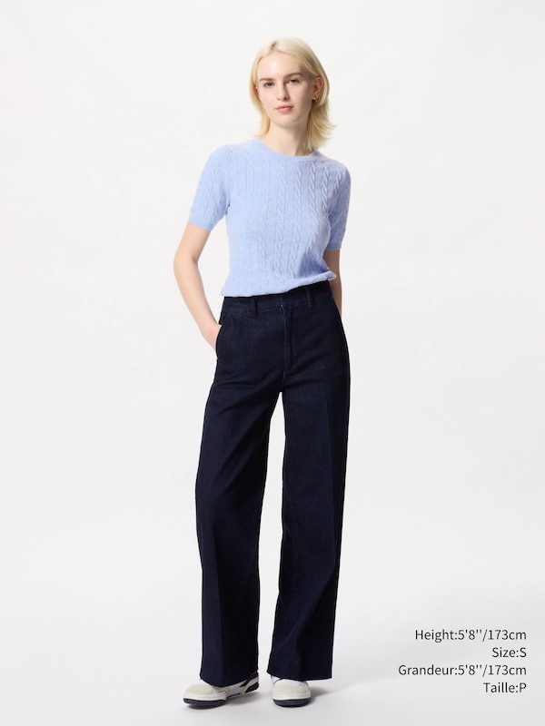 CABLE CREW NECK SWEATER SHORT SLEEVE