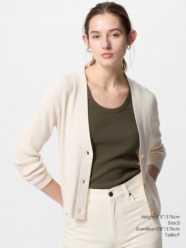 WASHABLE KNIT RIBBED CARDIGAN