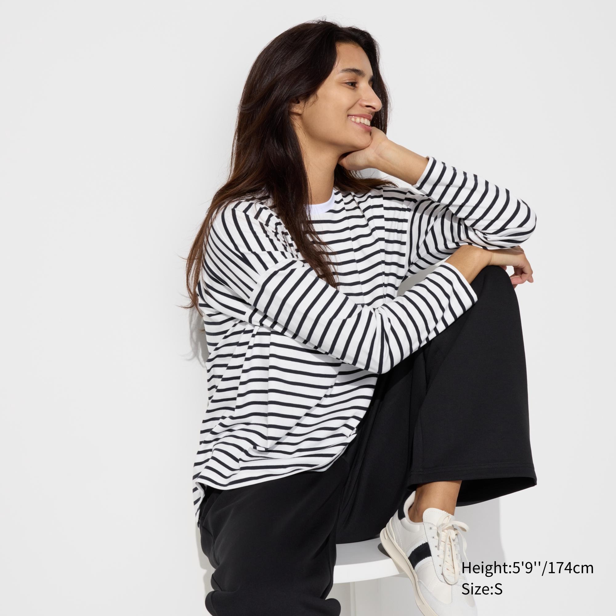 SMOOTH COTTON RELAXED SILHOUETTE STRIPED T-SHIRT | LONG SLEEVE