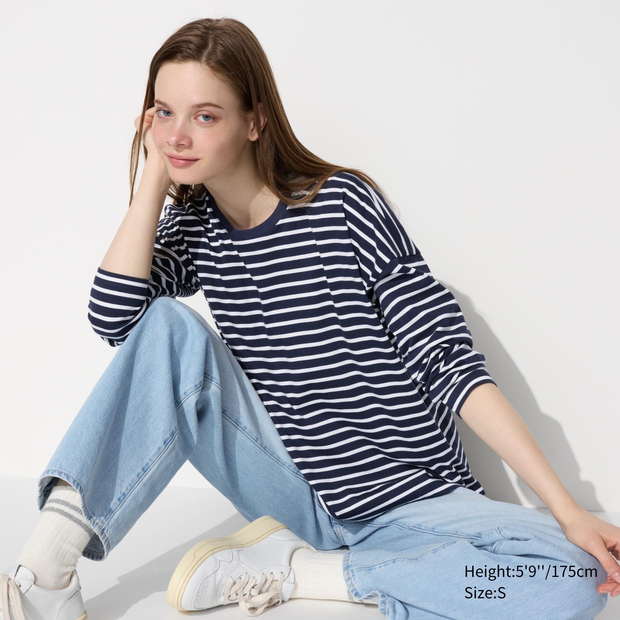 SMOOTH COTTON RELAXED SILHOUETTE STRIPED T-SHIRT | LONG SLEEVE