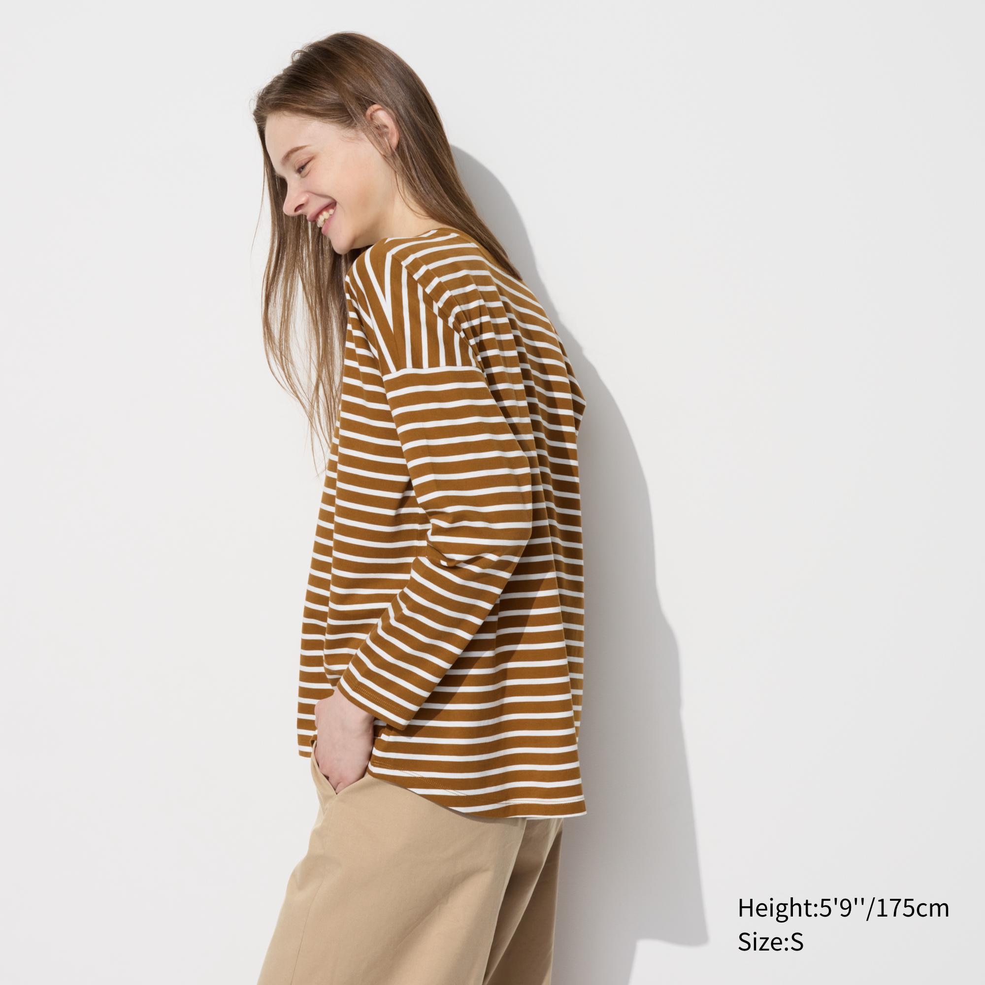 SMOOTH COTTON RELAXED SILHOUETTE STRIPED T-SHIRT | LONG SLEEVE