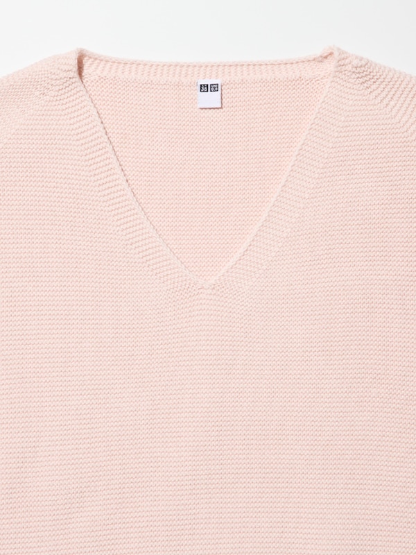 3D KNIT COTTON RELAXED V NECK SWEATER