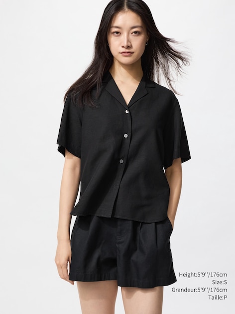 LINEN BLEND OPEN COLLAR SHIRT