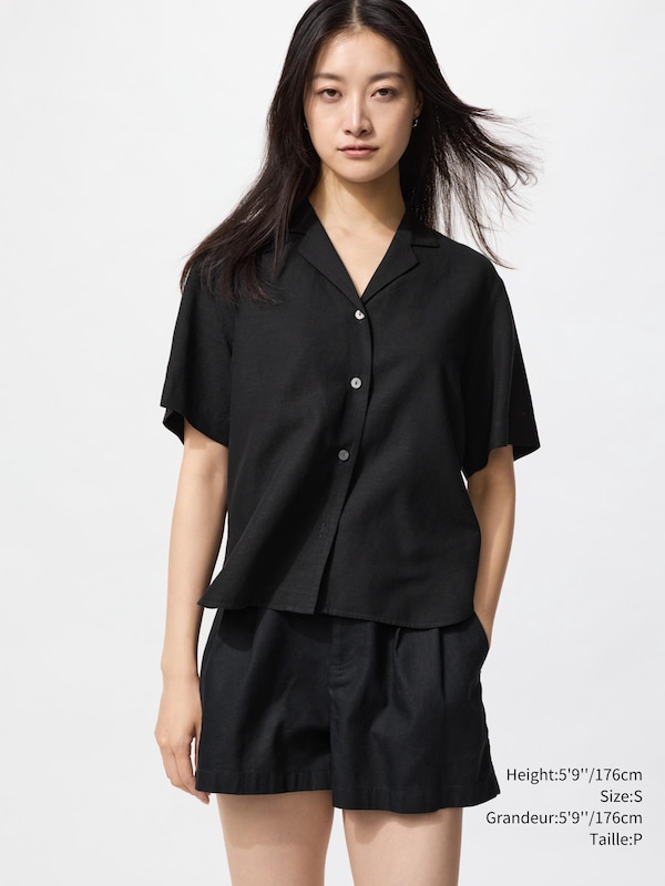LINEN BLEND OPEN COLLAR SHIRT