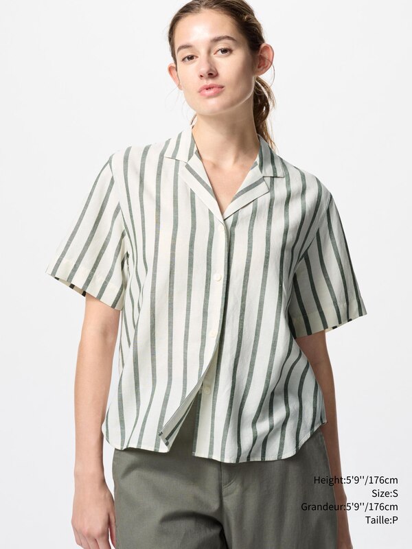 LINEN BLEND OPEN COLLAR SHIRT