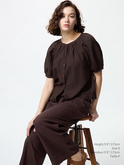 LINEN BLEND VOLUME SLEEVE BLOUSE