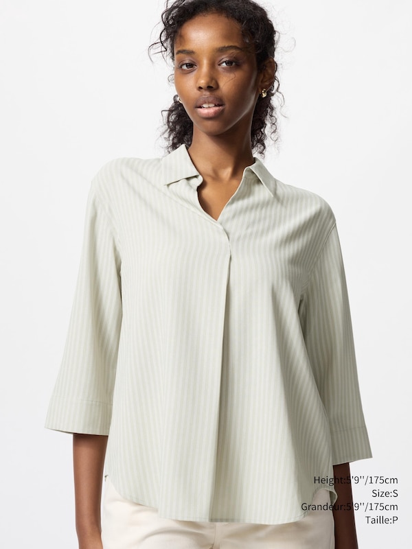 RAYON SKIPPER COLLAR BLOUSE 3/4 SLEEVE