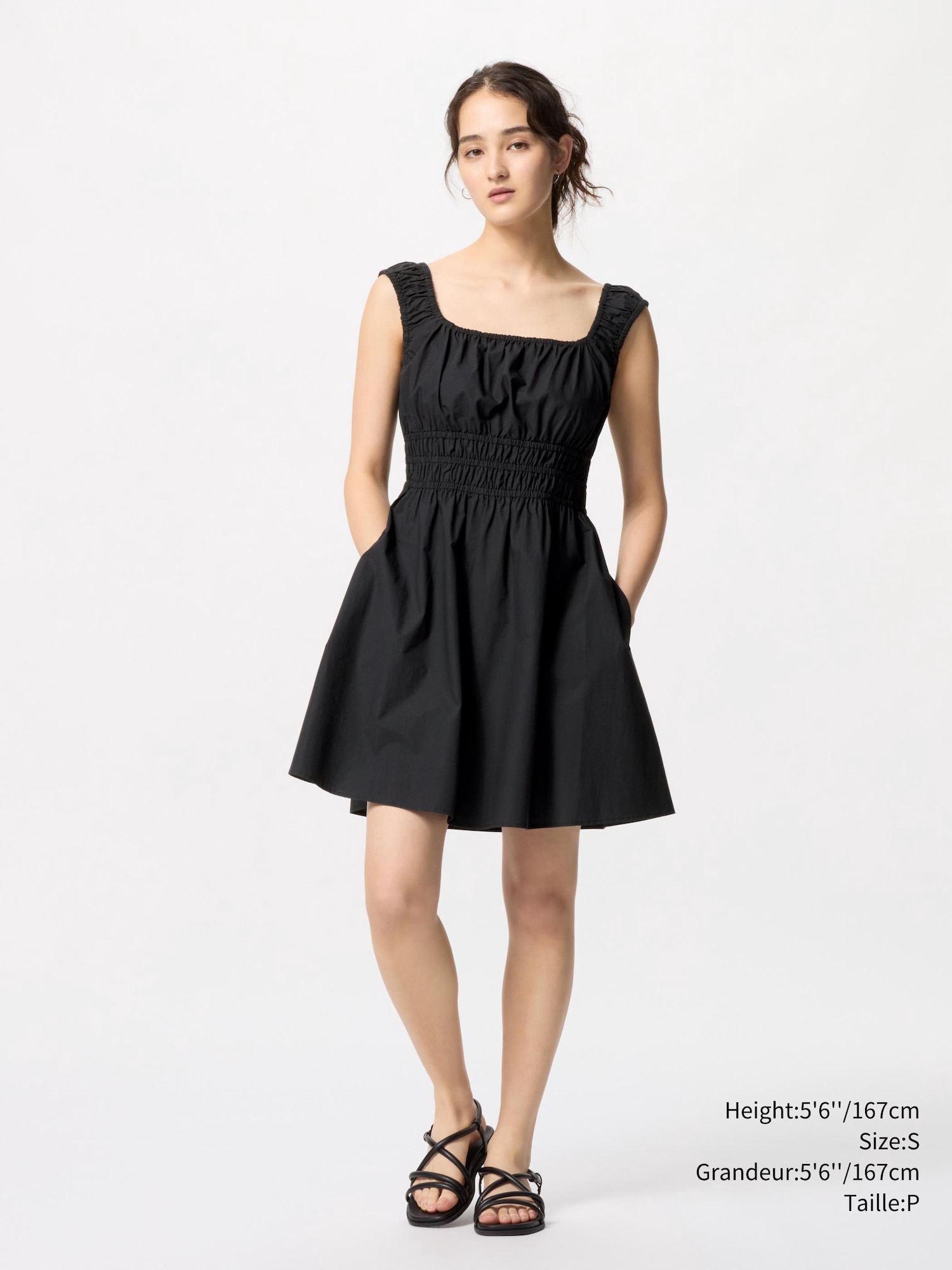 COTTON GATHERED SLEEVELESS MINI DRESS