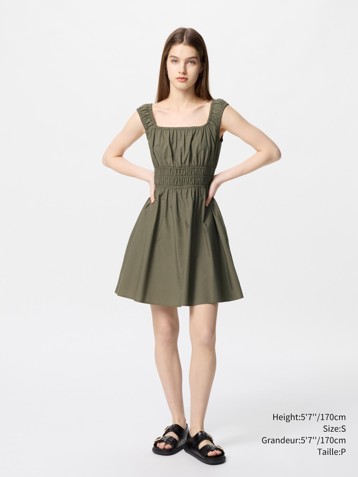 COTTON GATHERED SLEEVELESS MINI DRESS