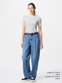 RIBBED BOAT NECK T HALF SLEEVE