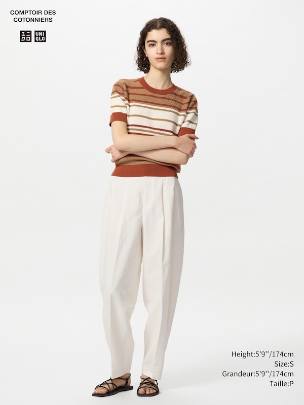 LINEN BLEND BARREL LEG PANTS