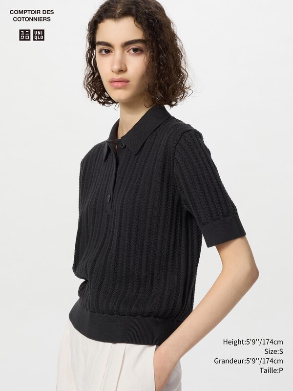 COTTON POPCORN POLO SWEATER