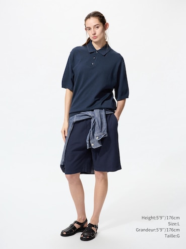 Washable Knitted Polo Sweater Short Sleeve