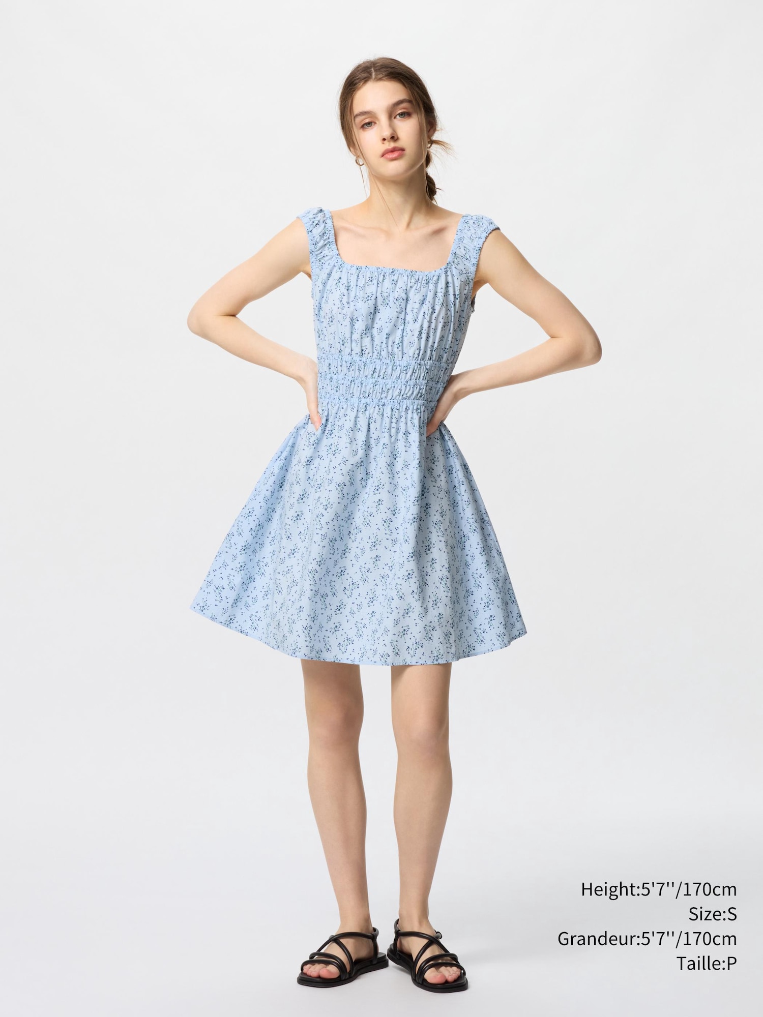 COTTON GATHERED SLEEVELESS MINI DRESS