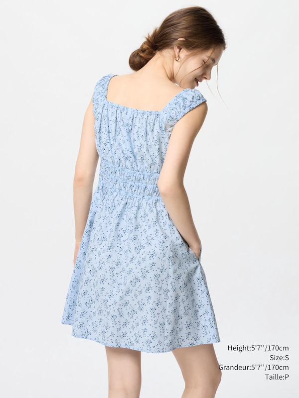 COTTON GATHERED SLEEVELESS MINI DRESS