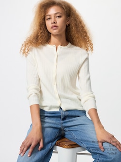 MERINO RIBBED CREW NECK SHORT CARDIGAN