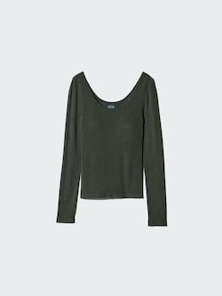 HEATTECH EXTRA WARM RIBBED SCOOP NECK BRA T-SHIRT