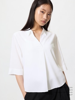 Rayon Skipper Collar Blouse | 3/4 Sleeve