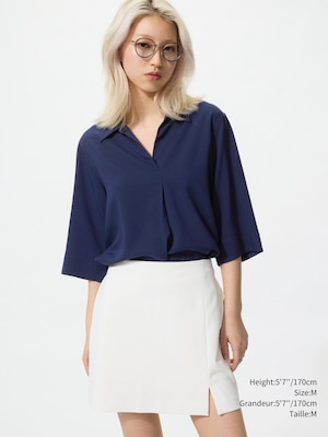 Rayon Skipper Collar Blouse | 3/4 Sleeve