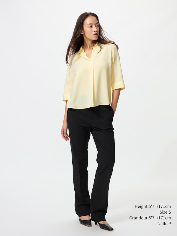 BLOUSE EN RAYONNE COL ITALIEN MANCHES 3/4
