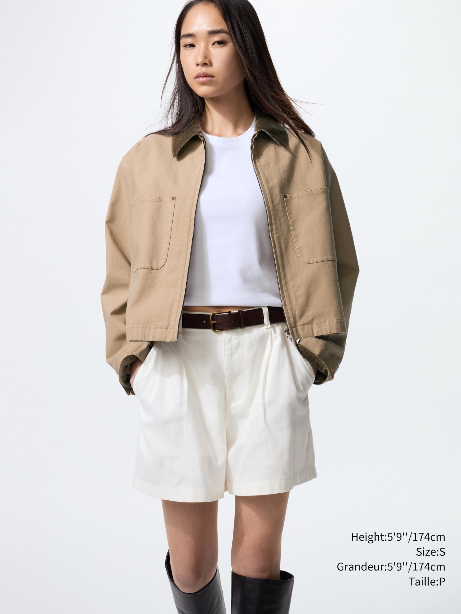 ★GENERAL IDEA★ WOMAN short zip-up cotton jacket [BEIGE] / WOMEN'S ZIP-UP SHORT JACKET | UNIQLO CA