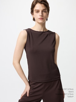 CREPE JERSEY BOAT NECK T-SHIRT | SLEEVELESS