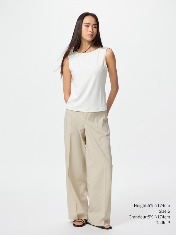 CREPE JERSEY BOAT NECK T-SHIRT | SLEEVELESS