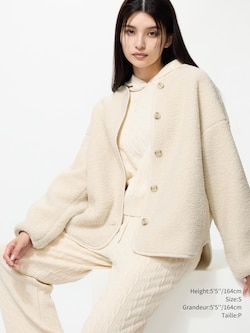 PILE LINED FLEECE RELAXED SILHOUETTE CARDIGAN