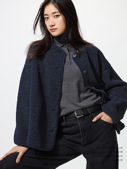 PILE LINED FLEECE RELAXED SILHOUETTE CARDIGAN