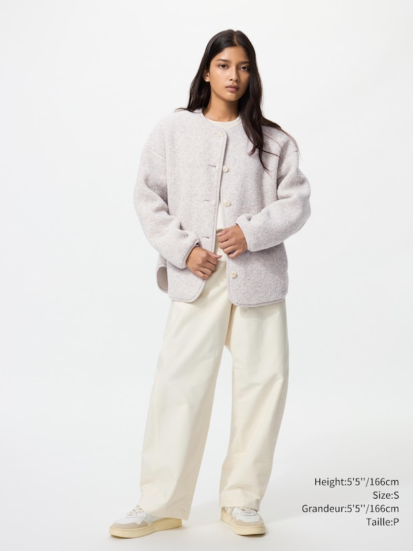 PILE LINED FLEECE RELAXED SILHOUETTE CARDIGAN