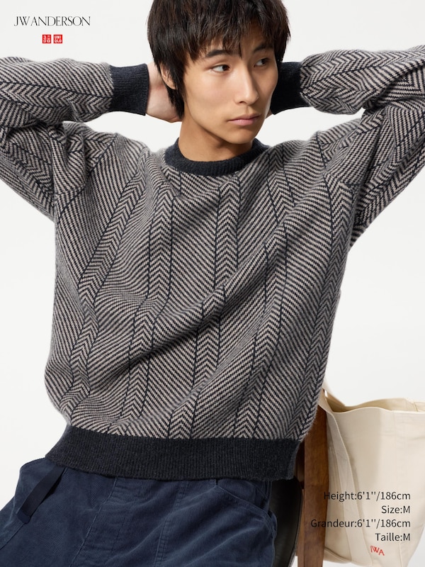 LAMBSWOOL HERRINGBONE CREW NECK SWEATER