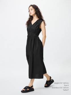 COTTON GATHERED DRESS | SLEEVELESS