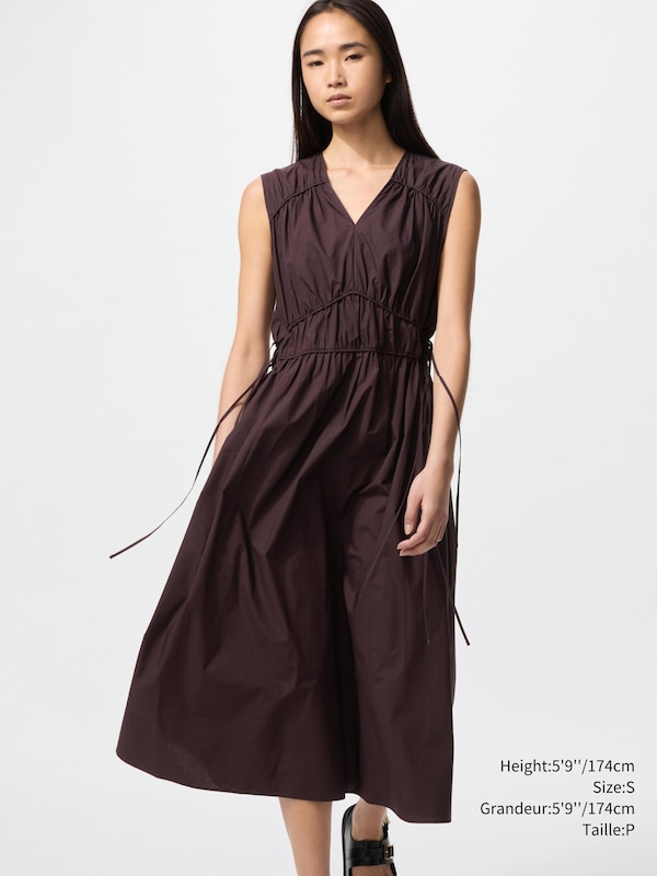 COTTON GATHERED DRESS | SLEEVELESS