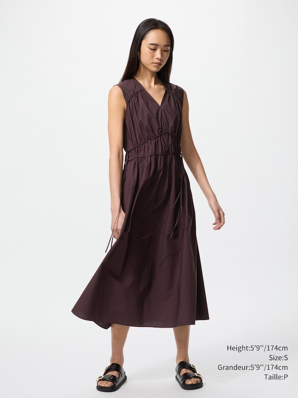 COTTON GATHERED DRESS | SLEEVELESS