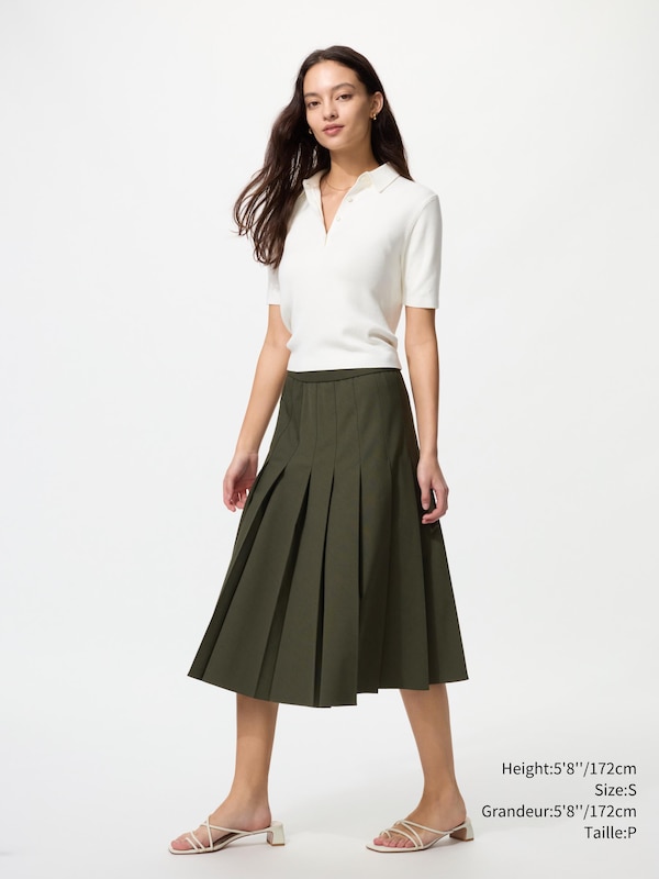 WIDE PLEATED MIDI SKIRT