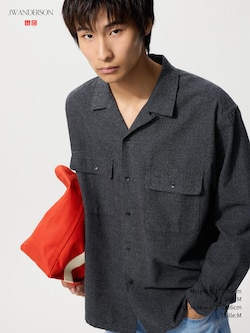 BRUSHED COTTON OPEN COLLAR OVERSIZED SHIRT