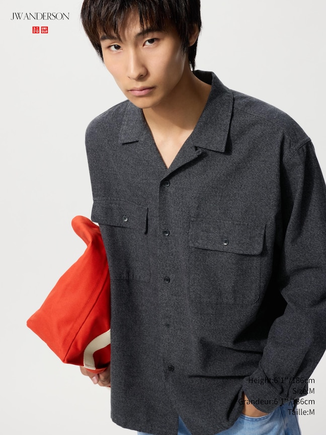 BRUSHED COTTON OPEN COLLAR OVERSIZED SHIRT