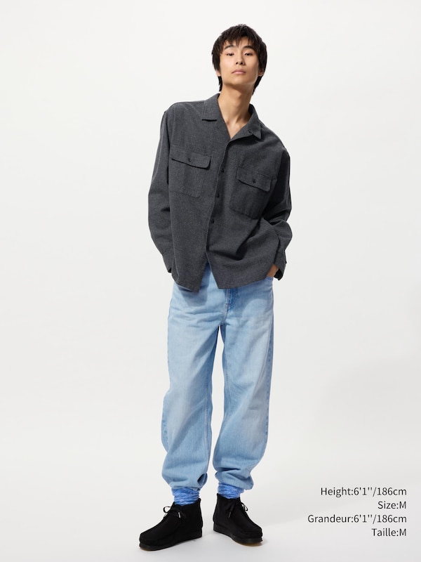 BRUSHED COTTON OPEN COLLAR OVERSIZED SHIRT