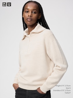 DOUBLE FACE KNIT HALF ZIP SWEATER