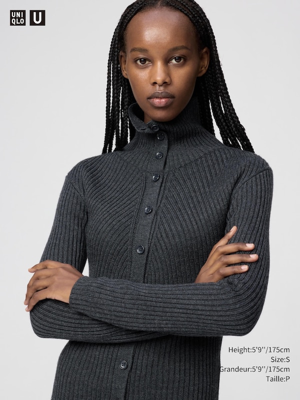 MERINO BLEND HIGH NECK CARDIGAN
