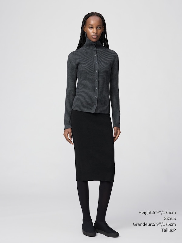 MERINO BLEND HIGH NECK CARDIGAN
